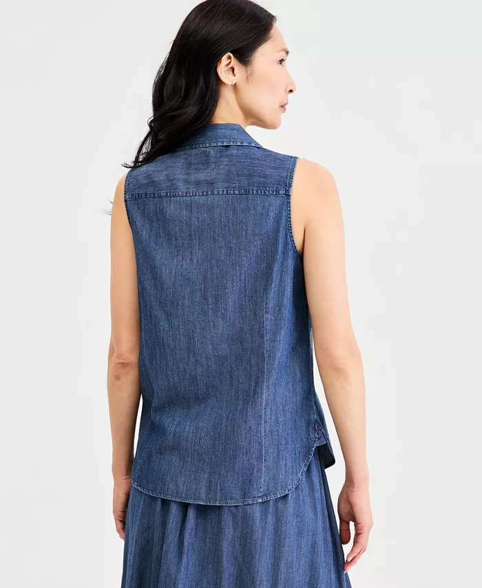 Women's Chambray Sleeveless Button-Front Top - thumbnail 4