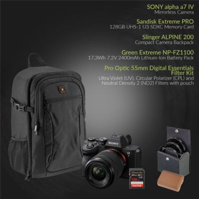 Alpha a7 IV a7 IVra HD Mirrorless Camera with Memory Card, Compact Camera Backpack, Battery and ProOptic Filters Kit