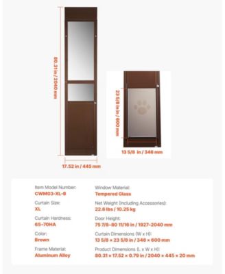 Sliding Glass Dog Door Adjustable Height 75 7/8" to 80 11/16" with 13 5/8" x 23 5/8" Flap