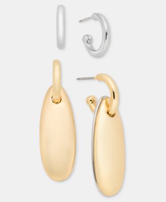 On 34th 2-Pc. Set Interchangeable Two-Tone Teardrop Charm Hoop Earrings, Macy's Exclusive - Multi
