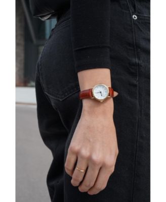Womens Small Face Easy Read Minimalist Brown Leather Strap Watch