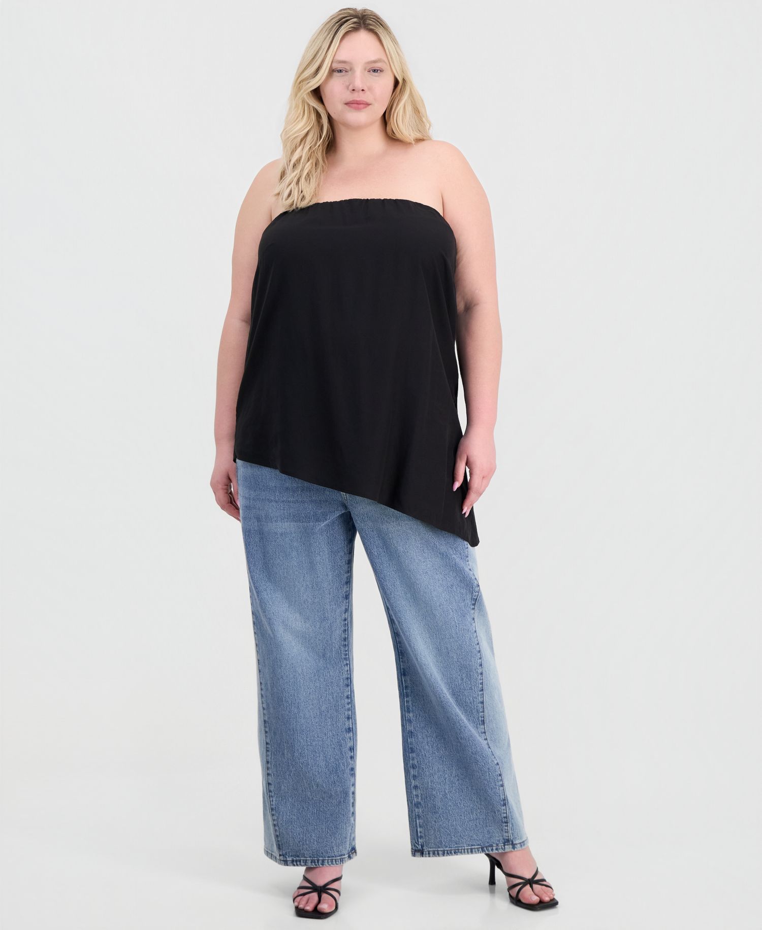 Trendy Plus Size Asymmetrical-Hem Strapless Top