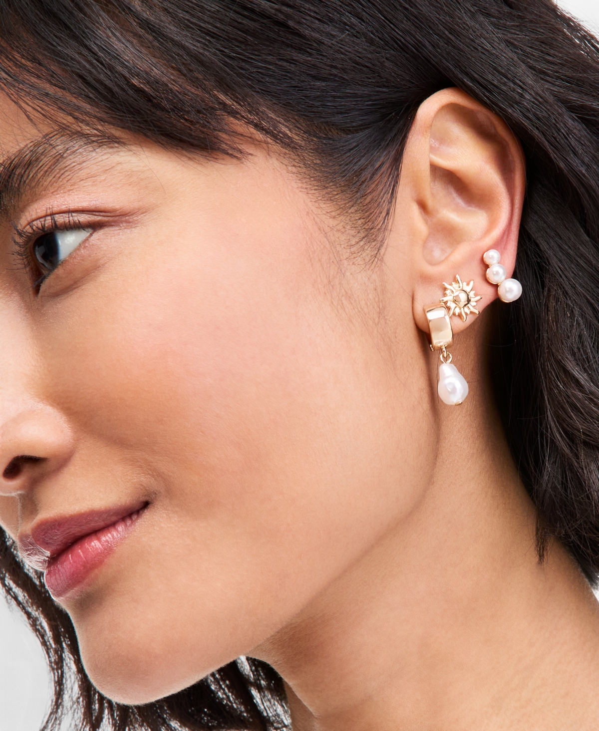 On 34th 3-Pc. Set Sun & Imitation Pearl Earrings, Macy's Exclusive