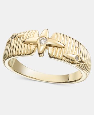 Pav&eacute; Star Textured Band Ring