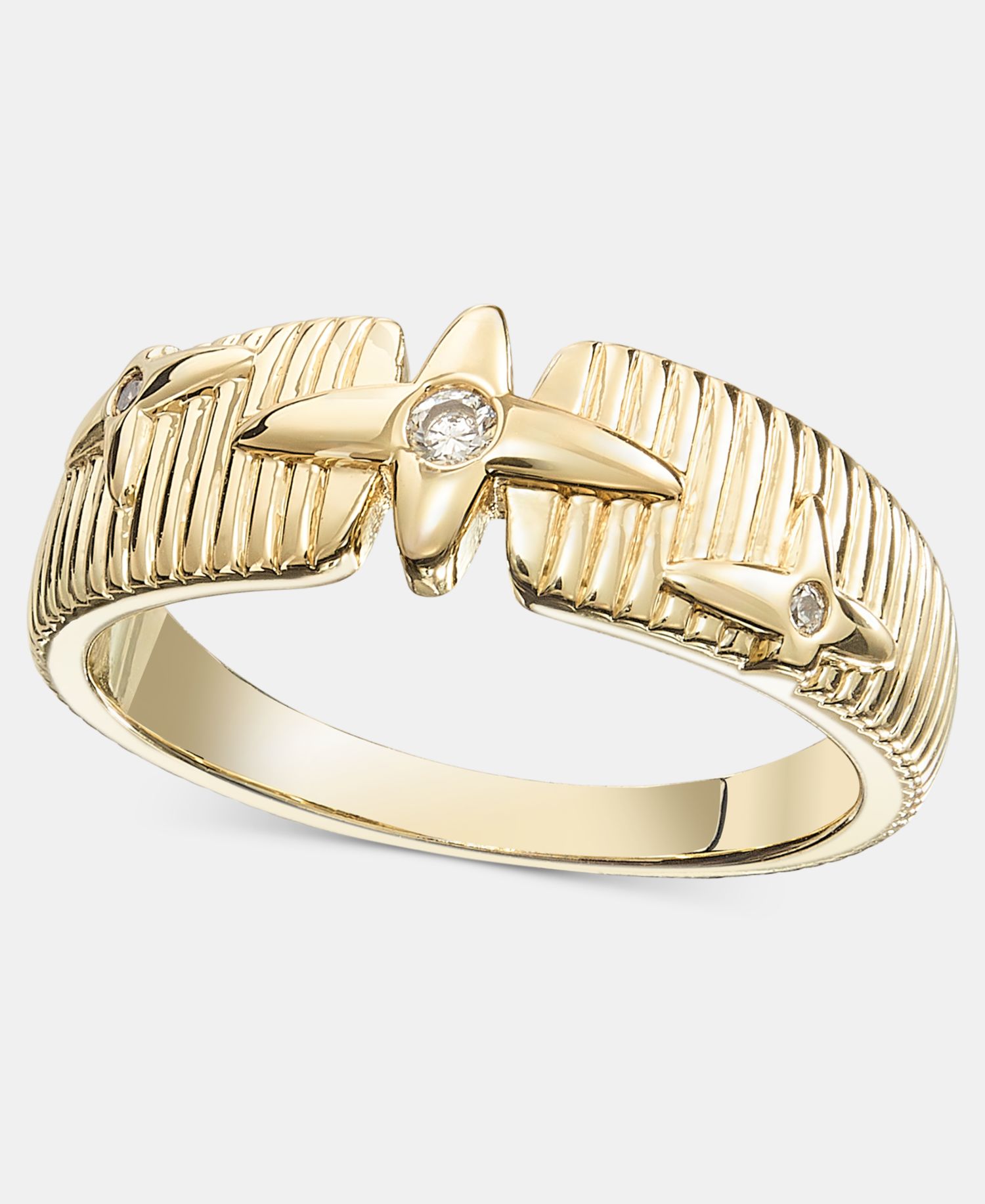 Pav&eacute; Star Textured Band Ring