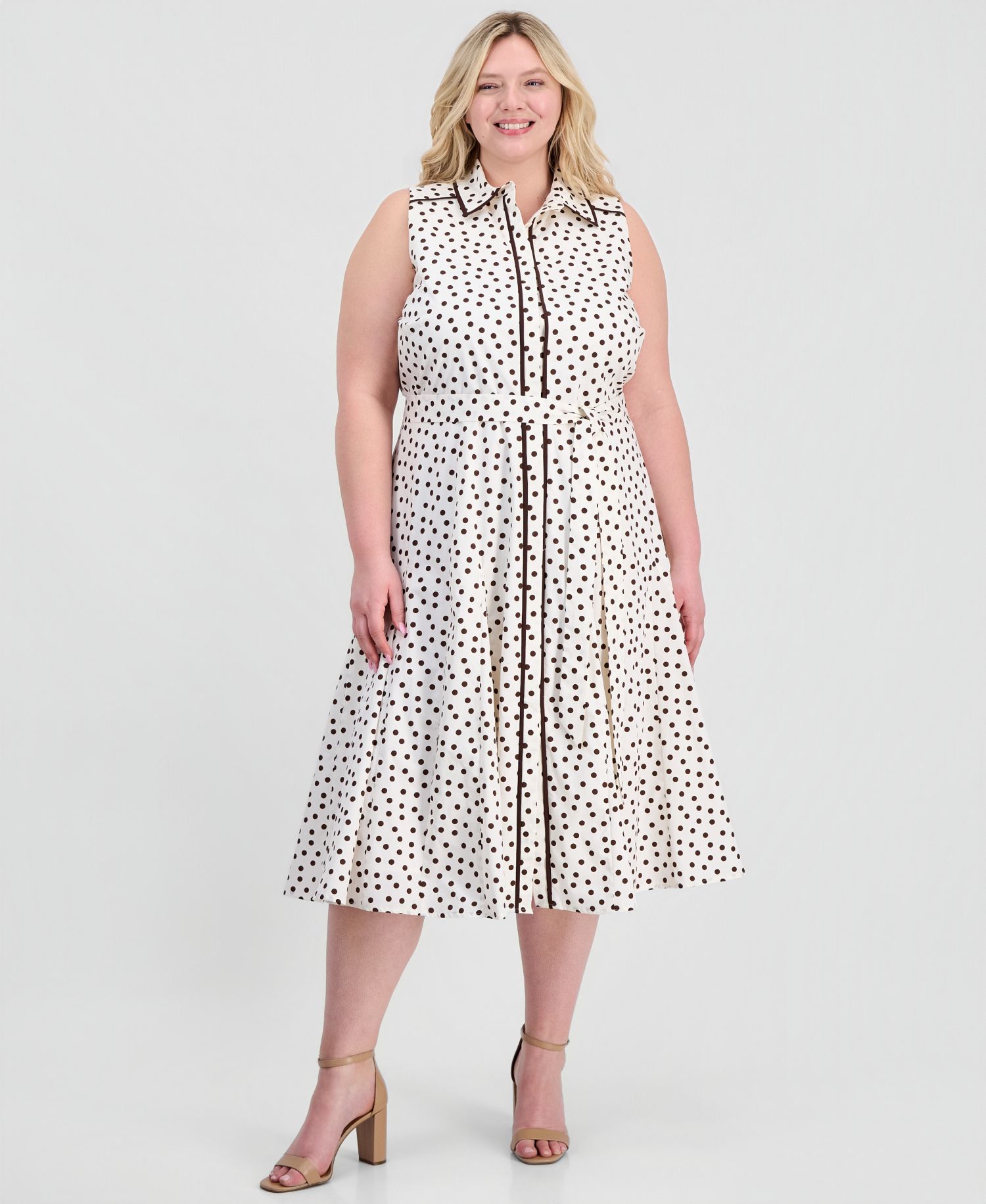 Plus Size Godet Sleeveless Midi Shirt Dress