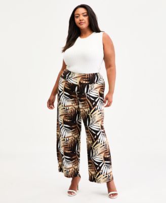 Plus Size High-Rise Pull-On Wide-Leg Pants