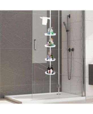 Corner Shower Caddy Tension Pole,102"-122" Height, Rust Proof No Drilling Bathroom Organizer with Adjustable Trays