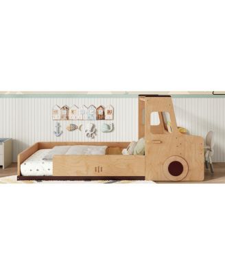  Twin Size Car-Shape Floor Bed with Storage Drawers and Desk