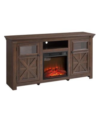 Farmhouse Barn Door TV Stand with Fireplace Insert, Espresso, 60.23"W