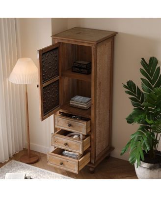 Rustic Wooden Storage Cabinet with Decorative Cutout Door & 3 Drawers