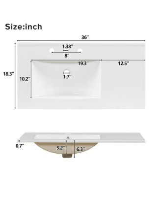 36 Inch Wood Bathroom Vanity with Ceramic Sink, Solid Wood Frame, Soft Close Storage Drawers for Small Bathrooms
