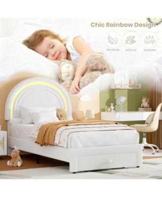 LED Upholstered Princess Bed Rainbow Headboard Storage Drawer No Box Spring Easy Assembly