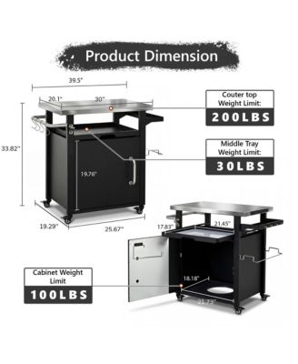Outdoor Grill Cart with Wheels, Spice, Paper Rack, Storage Cabinet and Stainless Steel Top for BBQ, Waterproof Cover Included