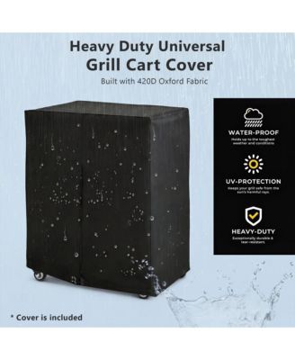 Outdoor Grill Cart with Wheels, Spice, Paper Rack, Storage Cabinet and Stainless Steel Top for BBQ, Waterproof Cover Included