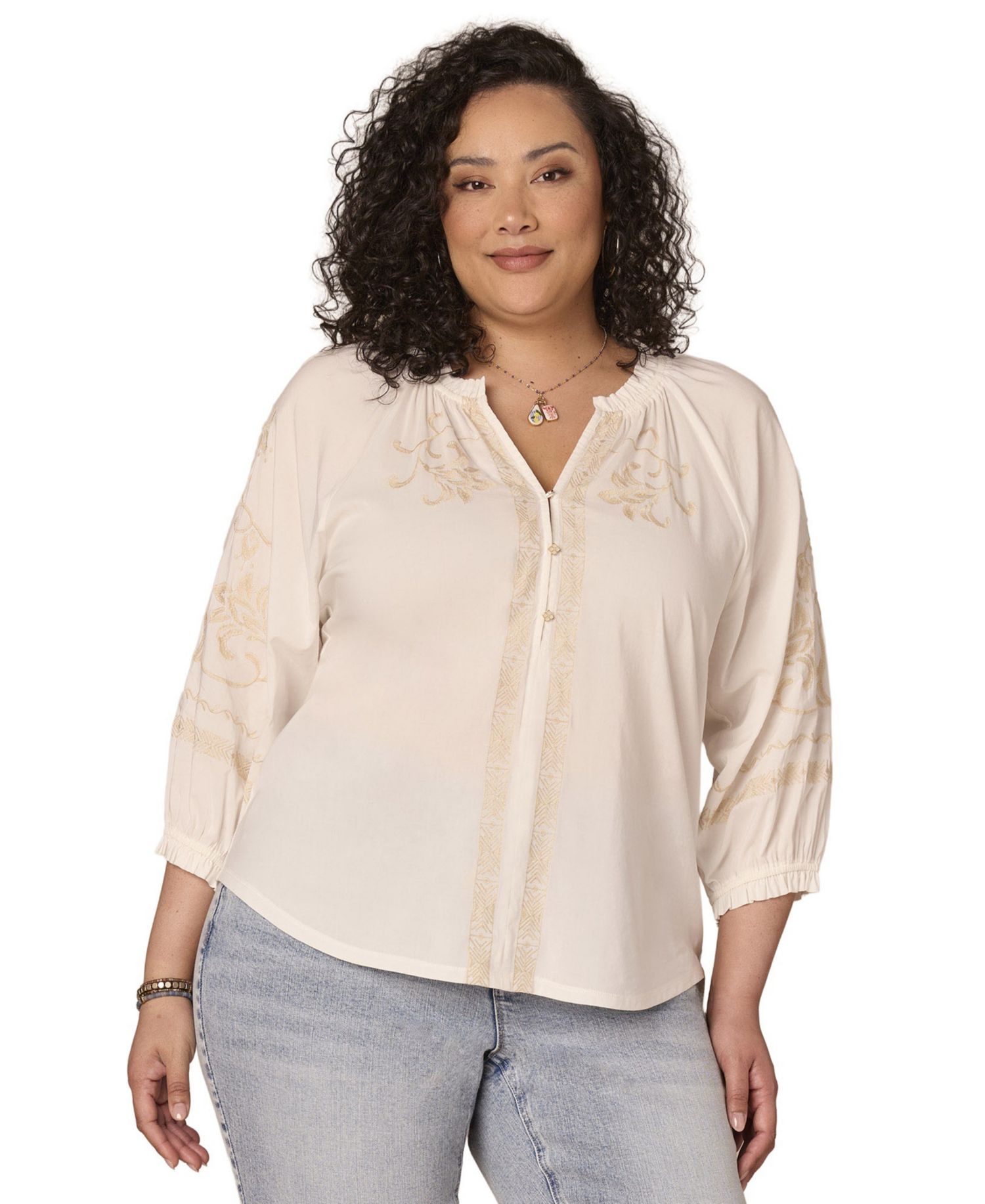 Plus Mixed Media Embroidered Top