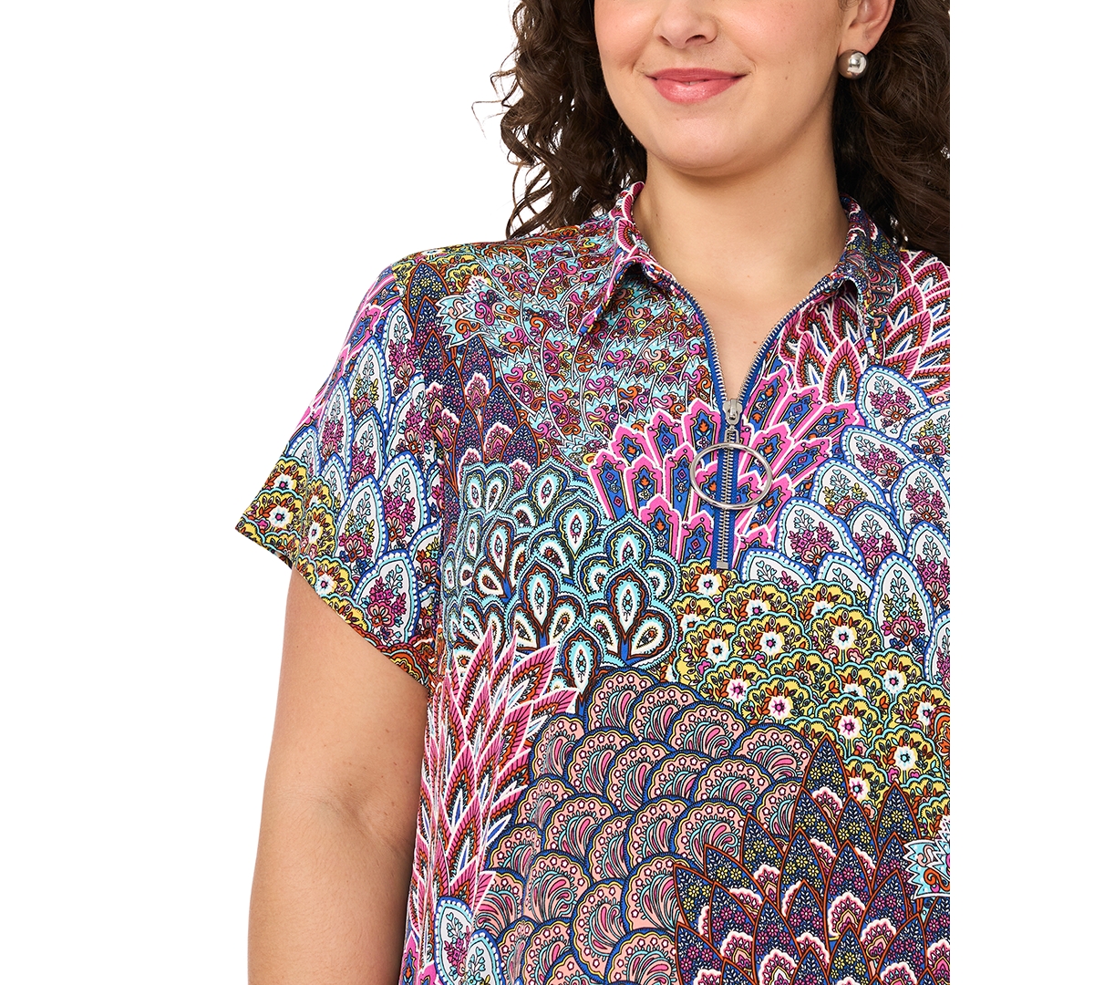 Msk Plus Collared Neck Short-Sleeve Dress