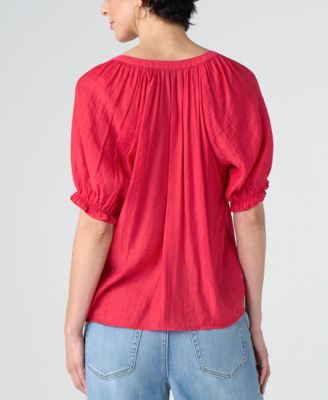 Petite Textured Puffed-Sleeve Top