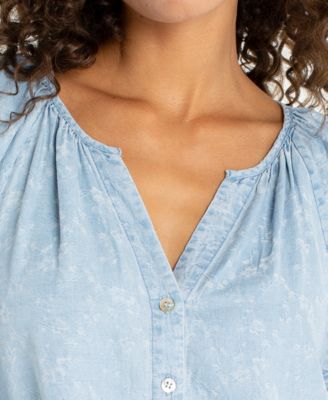 Petite Button-Front Shirred Woven Top