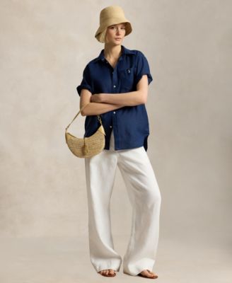 Women's Woven Short-Sleeve Collared Top