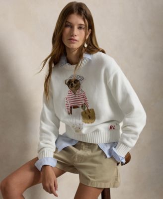 Women's Bear Embroidered Crew Neck Sweater