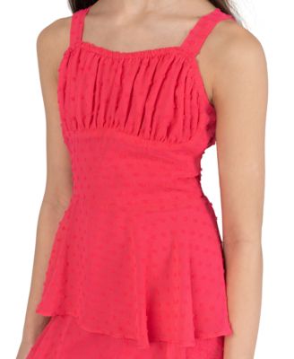 Girls' 7–16 Chiffon Clipdot Ruched Bust Bodice 4-Tier Ruffle Dress