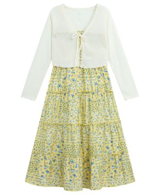 Girls' 7-16 Long-Sleeve Cardigan and Dress, 2-Piece Set