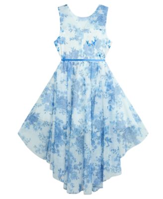 Girls' 7-16 Sleeveless Floral Embroidered Mesh Dress