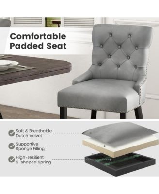 Upholstered Dining Chairs Set of 2 w/ Rubber Wood Legs Padded Seat Nailhead Trim