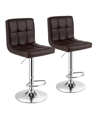 Set of 2 Bar Stools PU Leather Adjustable Barstool Swivel