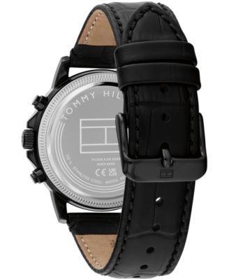 Men's Multifunction Black Leather Strap Watch, 40mm