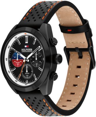 Men's Chronograph Black Leather Strap Watch, 40mm