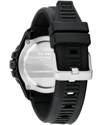 Men's Quartz Black Silicone Strap Watch, 40mm