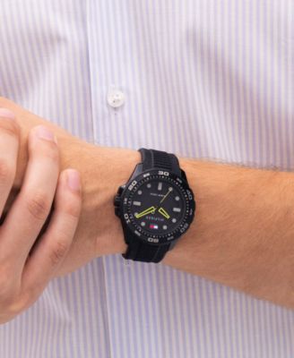 Men's Quartz Black Silicone Strap Watch, 40mm