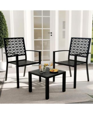 3Pcs Patio Bistro Set, Iron Art Outdoor Bistro Table and Chairs Set of 2, Stackable Patio Dining Set, Outdoor Furniture Set for Patio, Balcony