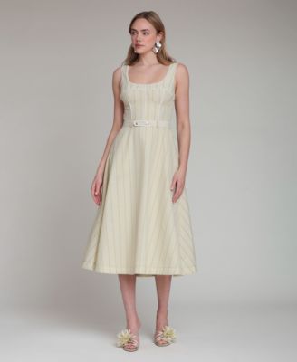 Women's Contrast Piping Midi Dress