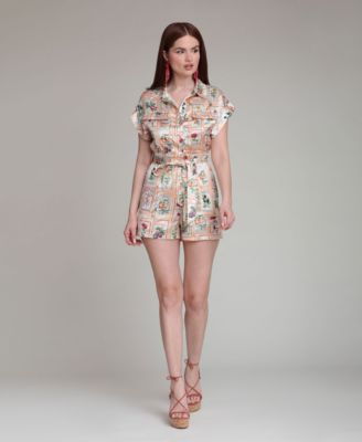 Women's Botanical-Print Short-Sleeve Romper