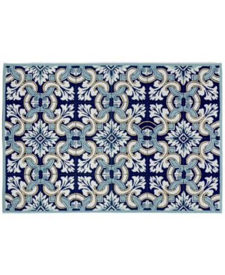 Ravella 2253 Floral Tile Blue 2' x 3' Indoor/Outdoor Area Rug