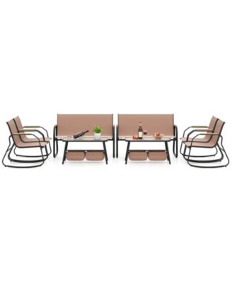 8 Pieces Patio Furniture Set with 4 Rocking Bistro Chairs 2-Tier Coffee Table