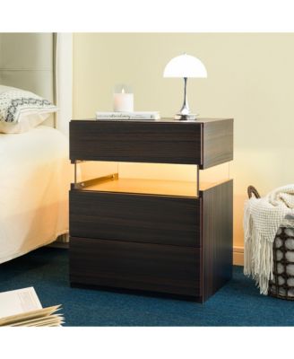 Led Nightstands with 3 Storage Drawers, Modern Bedside Tables with Acrylic Board LED Lights, End Table for Bedroom