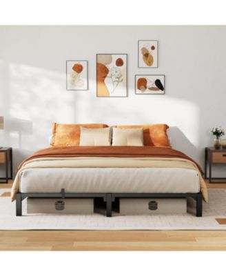 Queen Bed Frame 14 Inch Metal Platform No Screws 800 Lbs Heavy Duty Tool-Free Iron Slats No Box Spring