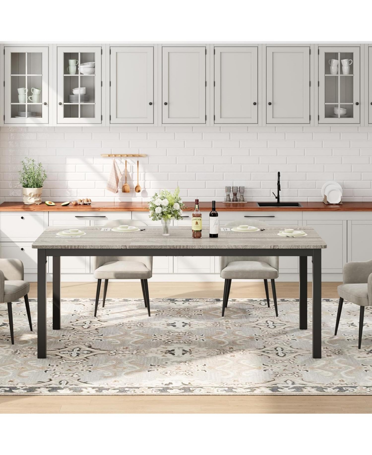 gaomon Industrial Dining Table for 6 with Wood Top and Metal Legs, Rectangular Design