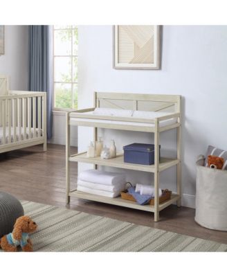 Modern Changing Table in Washed Gray with Two Shelves and Four Side Safety Rails, JPMA Certified