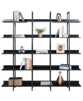 5 Tier Open Bookcase - Vintage Industrial Bookshelves with Metal Frame, MDF Board and Back Fence for Home Office