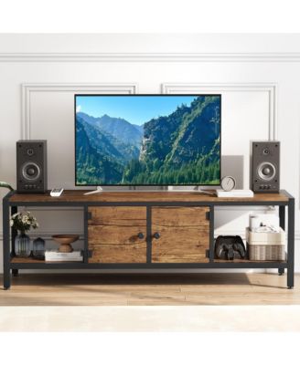 TV Stand for TV Up to 75 Inches, TV Console with 2 Closed Storage Spaces and Open Shelves