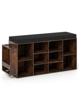 10-Cubby Shoe Storage Bench with Umbrella Stand for Entryway