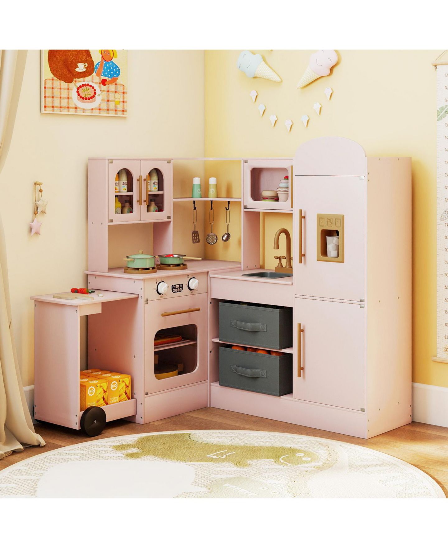 Детская игрушка Mecale Corner Wooden Kitchen with Lights & Sounds, Ages 3+, цвет: Розовый — фото 2