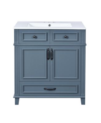 30'' Solid Wood Bathroom Vanity with Ceramic Sink, Soft Close Drawer & Ample Storage,  Retro Modern Cabinet for Easy Assembly