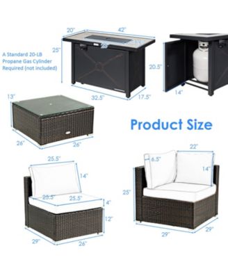 6PCS Patio Furniture Set Rattan Cushioned Sofa Gas Fire Pit Table