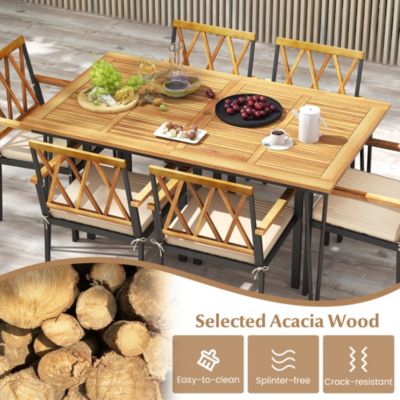 7 PCS Patio Dining Set With 2'' Umbrella Hole and Seat Cushions for Garden